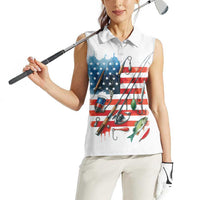American Flag Fishing Women Sleeveless Polo Shirt with Fishing Rods and Lures Watercolor Style Design - Wonder Print Shop