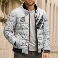 Dartboard Skull Darts Bomber Puffer Jacket with Torn Stone Texture and Cracked Marble Design - Wonder Print Shop