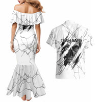 Dartboard Skull Darts Couples Matching Mermaid Dress and Hawaiian Shirt with Torn Stone Texture and Cracked Marble Design - Wonder Print Shop