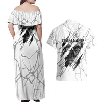 Dartboard Skull Darts Couples Matching Off Shoulder Maxi Dress and Hawaiian Shirt with Torn Stone Texture and Cracked Marble Design - Wonder Print Shop