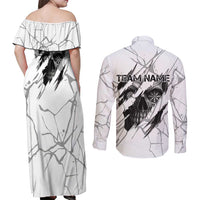 Dartboard Skull Darts Couples Matching Off Shoulder Maxi Dress and Long Sleeve Button Shirt with Torn Stone Texture and Cracked Marble Design - Wonder Print Shop