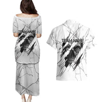 Dartboard Skull Darts Couples Matching Puletasi and Hawaiian Shirt with Torn Stone Texture and Cracked Marble Design - Wonder Print Shop