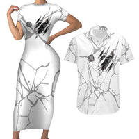 Dartboard Skull Darts Couples Matching Short Sleeve Bodycon Dress and Hawaiian Shirt with Torn Stone Texture and Cracked Marble Design - Wonder Print Shop