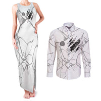 Dartboard Skull Darts Couples Matching Tank Maxi Dress and Long Sleeve Button Shirt with Torn Stone Texture and Cracked Marble Design - Wonder Print Shop