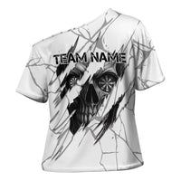 Dartboard Skull Darts Cross Shoulder Shirt with Torn Stone Texture and Cracked Marble Design - Wonder Print Shop
