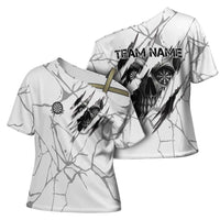 Dartboard Skull Darts Cross Shoulder Shirt with Torn Stone Texture and Cracked Marble Design - Wonder Print Shop