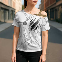 Dartboard Skull Darts Cross Shoulder Shirt with Torn Stone Texture and Cracked Marble Design - Wonder Print Shop