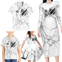 Dartboard Skull Darts Family Matching Long Sleeve Bodycon Dress and Hawaiian Shirt with Torn Stone Texture and Cracked Marble Design - Wonder Print Shop