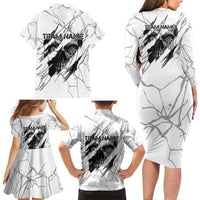 Dartboard Skull Darts Family Matching Long Sleeve Bodycon Dress and Hawaiian Shirt with Torn Stone Texture and Cracked Marble Design - Wonder Print Shop