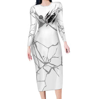 Dartboard Skull Darts Family Matching Long Sleeve Bodycon Dress and Hawaiian Shirt with Torn Stone Texture and Cracked Marble Design - Wonder Print Shop