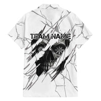 Dartboard Skull Darts Family Matching Off The Shoulder Long Sleeve Dress and Hawaiian Shirt with Torn Stone Texture and Cracked Marble Design - Wonder Print Shop