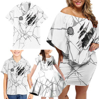 Dartboard Skull Darts Family Matching Off Shoulder Short Dress and Hawaiian Shirt with Torn Stone Texture and Cracked Marble Design - Wonder Print Shop