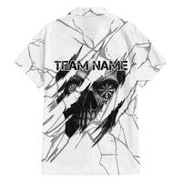 Dartboard Skull Darts Family Matching Short Sleeve Bodycon Dress and Hawaiian Shirt with Torn Stone Texture and Cracked Marble Design - Wonder Print Shop