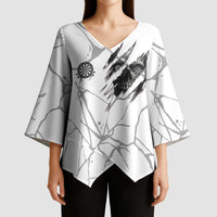 Dartboard Skull Darts Kimono Sleeve Blouse with Torn Stone Texture and Cracked Marble Design - Wonder Print Shop