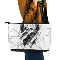 Dartboard Skull Darts Leather Tote Bag with Torn Stone Texture and Cracked Marble Design - Wonder Print Shop