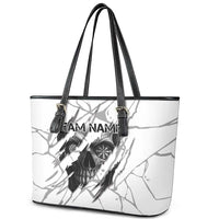 Dartboard Skull Darts Leather Tote Bag with Torn Stone Texture and Cracked Marble Design - Wonder Print Shop