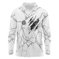 Dartboard Skull Darts Long Sleeve Polo Shirt with Torn Stone Texture and Cracked Marble Design - Wonder Print Shop