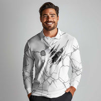 Dartboard Skull Darts Long Sleeve Polo Shirt with Torn Stone Texture and Cracked Marble Design - Wonder Print Shop