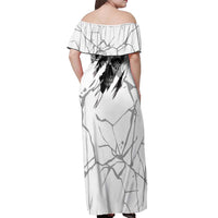 Dartboard Skull Darts Off Shoulder Maxi Dress with Torn Stone Texture and Cracked Marble Design - Wonder Print Shop
