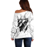 Dartboard Skull Darts Off Shoulder Sweater with Torn Stone Texture and Cracked Marble Design - Wonder Print Shop