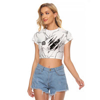 Dartboard Skull Darts Raglan Cropped T Shirt with Torn Stone Texture and Cracked Marble Design - Wonder Print Shop