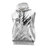 Dartboard Skull Darts Sleeveless Hoodie with Torn Stone Texture and Cracked Marble Design - Wonder Print Shop