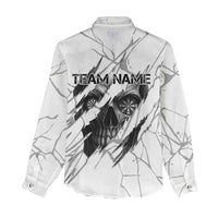 Dartboard Skull Darts Women Casual Shirt with Torn Stone Texture and Cracked Marble Design - Wonder Print Shop