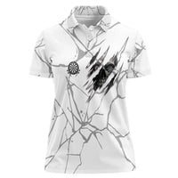 Dartboard Skull Darts Women Polo Shirt with Torn Stone Texture and Cracked Marble Design - Wonder Print Shop