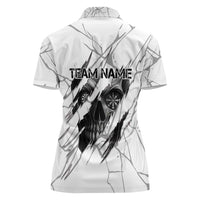Dartboard Skull Darts Women Polo Shirt with Torn Stone Texture and Cracked Marble Design - Wonder Print Shop