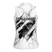 Dartboard Skull Darts Women Sleeveless Polo Shirt with Torn Stone Texture and Cracked Marble Design - Wonder Print Shop
