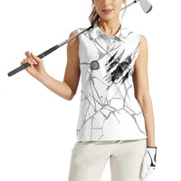 Dartboard Skull Darts Women Sleeveless Polo Shirt with Torn Stone Texture and Cracked Marble Design - Wonder Print Shop