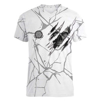 Dartboard Skull Darts Women V-Neck T-Shirt with Torn Stone Texture and Cracked Marble Design - Wonder Print Shop
