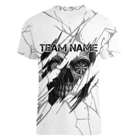 Dartboard Skull Darts Women V-Neck T-Shirt with Torn Stone Texture and Cracked Marble Design - Wonder Print Shop