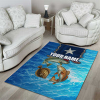 Texas Flag Fishing Area Rug with Ocean Fish Graphic and Blue Water Background - Wonder Print Shop