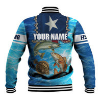Texas Flag Fishing Baseball Jacket with Ocean Fish Graphic and Blue Water Background - Wonder Print Shop