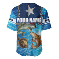 Texas Flag Fishing Baseball Jersey with Ocean Fish Graphic and Blue Water Background - Wonder Print Shop