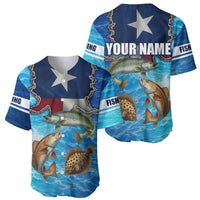 Texas Flag Fishing Baseball Jersey with Ocean Fish Graphic and Blue Water Background - Wonder Print Shop