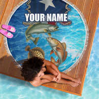 Texas Flag Fishing Beach Blanket with Ocean Fish Graphic and Blue Water Background - Wonder Print Shop
