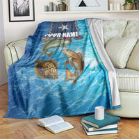 Texas Flag Fishing Blanket with Ocean Fish Graphic and Blue Water Background - Wonder Print Shop