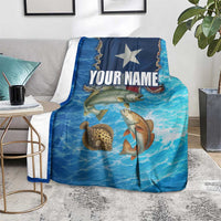 Texas Flag Fishing Blanket with Ocean Fish Graphic and Blue Water Background - Wonder Print Shop