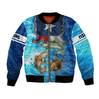 Texas Flag Fishing Bomber Jacket with Ocean Fish Graphic and Blue Water Background - Wonder Print Shop