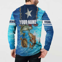 Texas Flag Fishing Button Sweatshirt with Ocean Fish Graphic and Blue Water Background - Wonder Print Shop