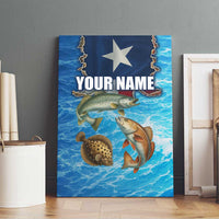 Texas Flag Fishing Canvas Wall Art with Ocean Fish Graphic and Blue Water Background - Wonder Print Shop