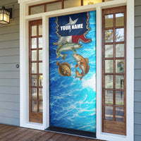 Texas Flag Fishing Door Cover with Ocean Fish Graphic and Blue Water Background - Wonder Print Shop