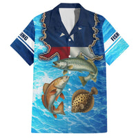 Texas Flag Fishing Family Matching Off The Shoulder Long Sleeve Dress and Hawaiian Shirt with Ocean Fish Graphic and Blue Water Background - Wonder Print Shop