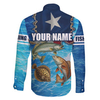 Texas Flag Fishing Family Matching Short Sleeve Bodycon Dress and Hawaiian Shirt with Ocean Fish Graphic and Blue Water Background - Wonder Print Shop