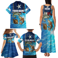 Texas Flag Fishing Family Matching Tank Maxi Dress and Hawaiian Shirt with Ocean Fish Graphic and Blue Water Background - Wonder Print Shop