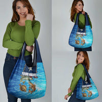 Texas Flag Fishing Grocery Bag with Ocean Fish Graphic and Blue Water Background - Wonder Print Shop