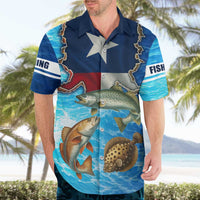 Texas Flag Fishing Hawaiian Shirt with Ocean Fish Graphic and Blue Water Background - Wonder Print Shop