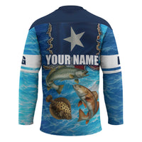 Texas Flag Fishing Hockey Jersey with Ocean Fish Graphic and Blue Water Background - Wonder Print Shop
